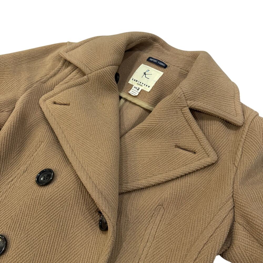 Kumikyoku Wool Cashmere Double Breasted Coat Women Camel Herringbone Lined - Picture 3 of 8